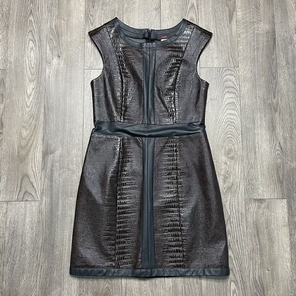 mark. Brown Black Faux Leather Sheath Dress Embossed Animal Print Size Medium - Picture 2 of 12